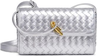 Generic Ladies PU Crossbody Bag, Woven Evening Bag, Retro Shoulder Bag, Suitable for Daily Business Trips and Leisure Outings, as well as Daily Shopping (silv