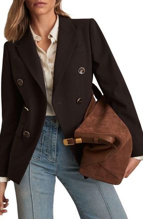 Reiss Lia Double Breasted Wool Blend Blazer in Chocolate Brown at Nordstrom, Size 6 Us