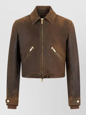 Golden Goose short leather jacket long sleeves collar