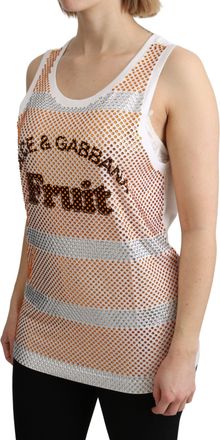 Dolce & Gabbana Womens White Orange Crystal Sleeveless Tank Cotton Top