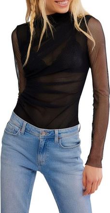 Free People On My Way Mesh Bodysuit in Black at Nordstrom, Size X-Small
