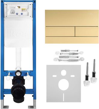Rea Bastidor Para Inodoro Suspendido Rea Slim 024n Con Pulsador T Brush Gold