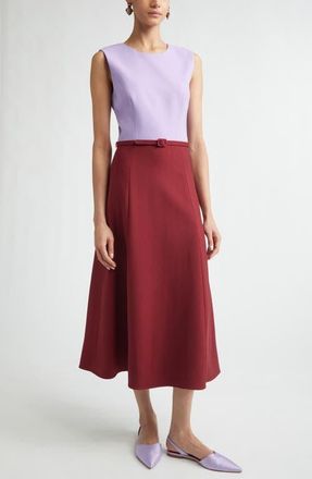 Carolina Herrera Colorblock Belted Stretch Wool Midi Dress in Rioja Multi at Nordstrom, Size 10
