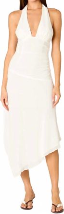 Nia Salvatore Halter Asymmetrical Midi Dress In White