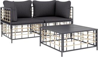 vidaXL Juego De Muebles De Jard&iacute;n 3 Pzas Cojines Antracita Rat&aacute;n Pe Vidaxl