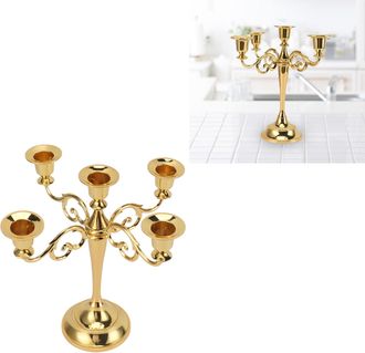 Infinite Candelabro Decorativo De Cinco Brazos De Hierro Color Oro, Estilo Retro, Para El Hogar Y La Iglesia Soporte De 5 Brazos 629 G