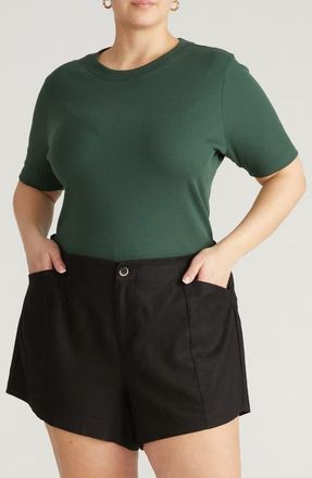 Universal Standard Classic Rib Short Sleeve Top in Conifer Green at Nordstrom, Size X-Small