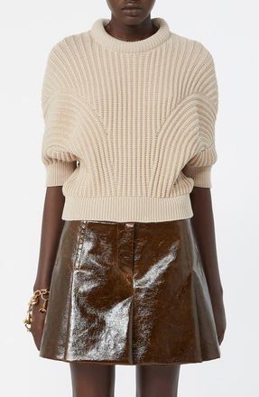 Sportmax Fatti Short Sleeve Sweater in Beige at Nordstrom, Size X-Large