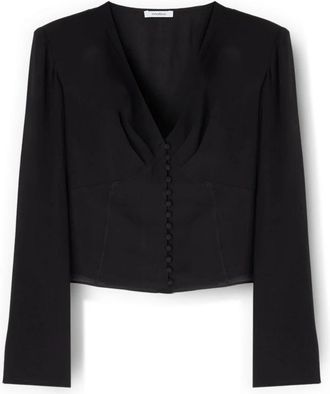 Motivi Camisa de crep&eacute; de China con botones forrados - Blouses & Shirts - Mujer - Negro - 2XL