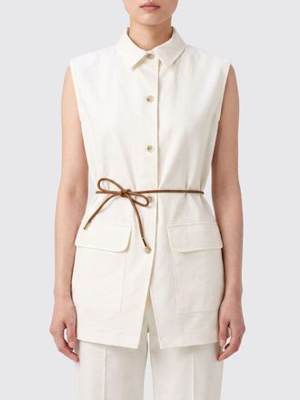 Herno Sleeveless Cotton Shirt with Patch Pockets and a Tie-Waist Belt