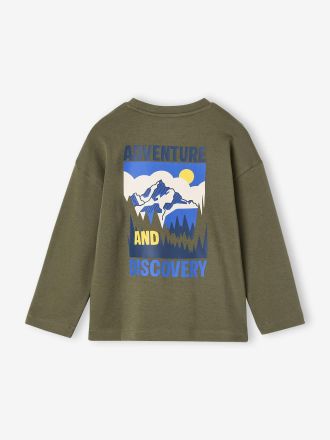 Vertbaudet Jungen Langarmshirt mit Applikation und R&uuml;ckenprint moosgr&uuml;n
