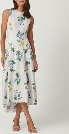 Shoshanna Embroidered Linen Cambridge Dress in Optic Multi at Nordstrom, Size 12