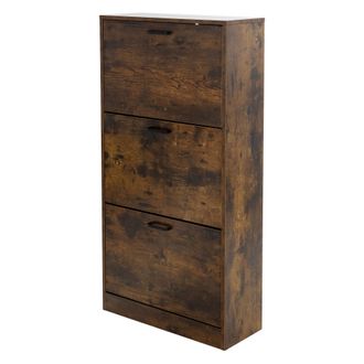 ML Design Ml-design Mueble Zapatero Con 3 Compartimentos Abatibles Marr&oacute;n Oscuro Estilo Vintage 60 X 24 X 120,5 Cm Armario Para Zapatos Mueble Cofre Basculante 
