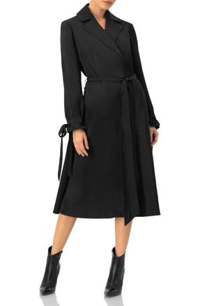 Ivonne Long Sleeve Wrap Midi Dress in Black at Nordstrom, Size 12