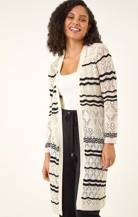 Roman Wave Stripe Longline Knit Cardigan