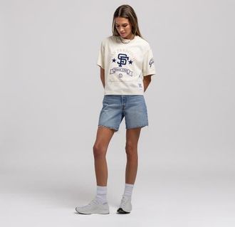Mitchell & Ness Womens Mitchell & Ness Cream San Francisco Giants Cooperstown Yacht Rock Boxy Cropped T-Shirt at Nordstrom, Size Xx-Large