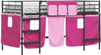 vidaXL KidsLoft Bed Frame with Curtains Black and Pink 90 x 200 cm vidaXL