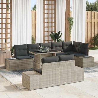 vidaXL Conjunto De Sof&aacute; De Jard&iacute;n 9 Pcs Gris Claro Polirat&aacute;n Vidaxl