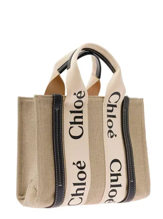 Chlo&eacute; Womens Tote Bag Woody Beige Linen Shoulder