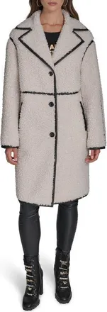Karl Lagerfeld Faux Shearling Coat in Ivory/Black at Nordstrom, Size X-Small