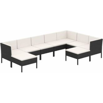 vidaXL 9 Pcs Garden Lounge Set Con Vime Pe Negro