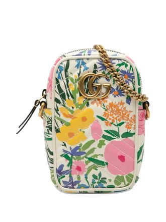 Gucci 2016-2025 Mini GG Marmont Floral Printed Matelasse Leather crossbody bag - women - Calf Leather - One Size - White