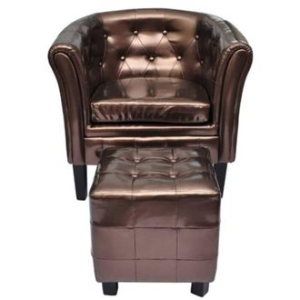 vidaXL Sill&oacute;n Con Dise&ntilde;o De Cubo Y Reposapi&eacute;s Cuero Sint&eacute;tico Marr&oacute;n Vidaxl