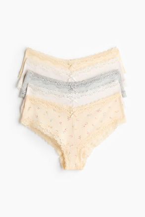 H&M 5-pack cotton and lace hipster briefs in Light Yellow/floral at Nordstrom, Size Xx-Large