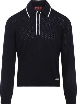Gucci Tops, Heren, Blauw, M, Wol, Blauwe Wol Lange Mouwen Polo