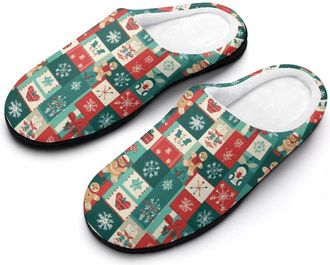 Generic Christmas Plaid Blocks Gingerbread Mens Slippers Memory Foam Winter Warm Sandals Slip On House Shoes Size 7-14