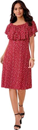 Roaman's Plus Size Stretch Knit Convertible Flounce Dress in Classic Red Buttercup Floral at Nordstrom, Size 36