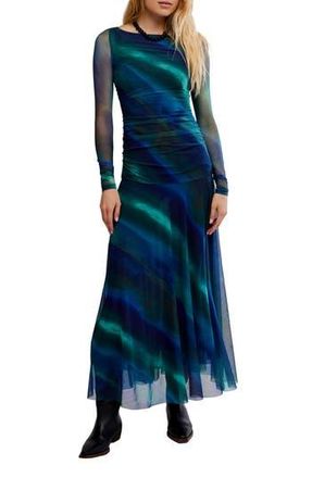 Free People Sunnei Long Sleeve Mesh Dress in Deep Ocean Combo at Nordstrom Rack, Size X-Small