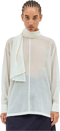 Issey Miyake Wollen Sheer Shirt met Shawl - Dames - Blouses - Wit - M - Wol - Overhemden