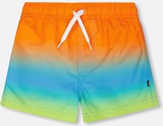 Deux par Deux Mid Thigh Elastic Waist Gradient Boardshorts in Orange, Blue & Green Gradient at Nordstrom, Size 18-24M