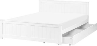 Beliani Bed Frame White Pine Wood MDF EU Double Size 4ft6 with Drawers Headboard Minimalist SABRAN