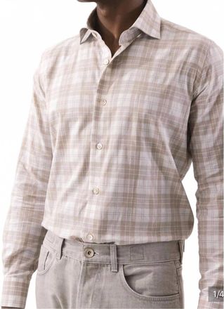 Eleventy Albini Sports Shirt In Beige Light Gray Plaid