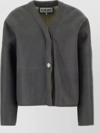 Loewe shearling jacket v neck long sleeves