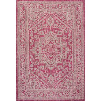 Jonathan Y Designs Sinjuri Medallion Textured Weave Indoor/Outdoor Area Rug in Fuchsia/light Gray at Nordstrom, Size 5Ft 0In X 8Ft 0In