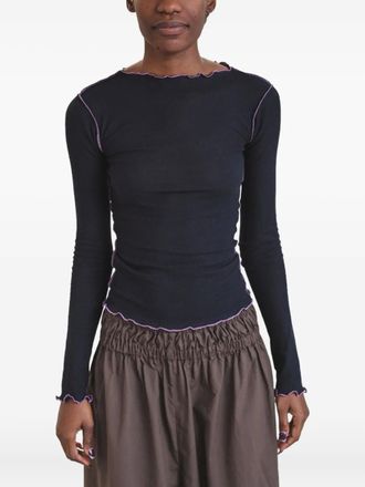 BASERANGE ruffled-hem long-sleeve tee - Blauw