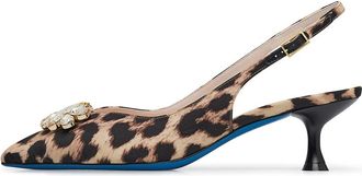 Loriblu Slingback in luipaardprint stof met ingelegde stenen - Dames - Pumps - Bruin - 36 EU - Schoenen