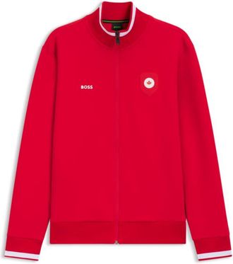 BOSS Cotton-blend zip-up sweatshirt with country-flag badge