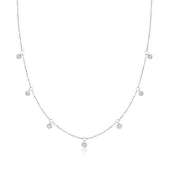 RS Pure by Ross-Simons Bezel-Set Diamond Drop Station Necklace in Sterling Silver