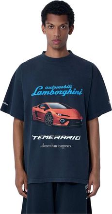 Balenciaga Grafische Print Ronde Hals T-shirt - Heren - T-shirts - Zwart - L - Katoen - Tops