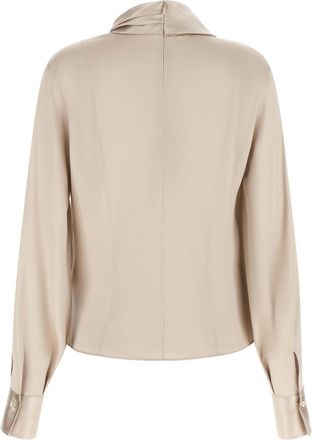 Brunello Cucinelli Asymmetric Draped Silk Blouse - Beige