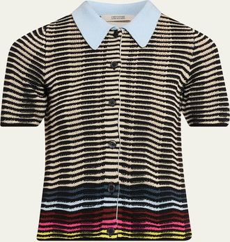 Christopher John Rogers Wave Knit Short-Sleeve Polo Shirt