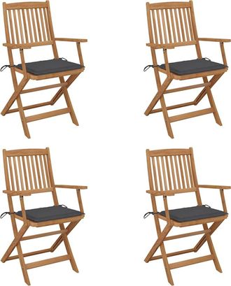 vidaXL Vidaxl - Sillas De Jard&iacute;n Plegables 4 Uds Y Cojines Madera Maciza Acacia