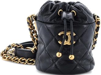 Chanel Twist Your Buttons Drawstring Quilted Caviar Mini bucket bag - Zwart