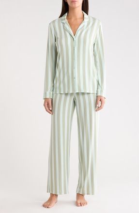 Nordstrom Moonlight Eco Knit Pajamas in Green Desert Porto Stripe at Nordstrom, Size X-Large