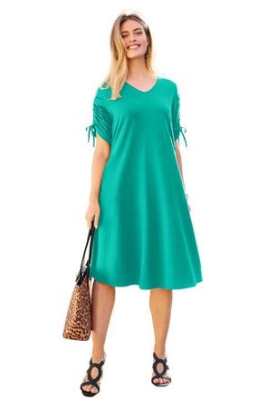 Jessica London Tie Sleeve Midi Dress in Aqua Sea at Nordstrom, Size Medium