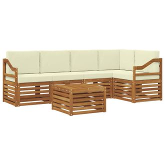 vidaXL Conjunto De Sof&aacute; Seccional Con Coj&iacute;n 6 Pcs Natural Y Crema Vidaxl